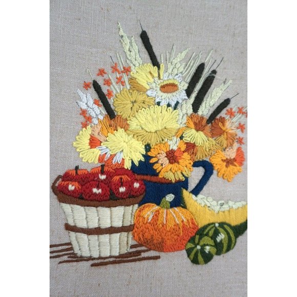 Vtg Floral Cross Stitch Embroidery Fall Autumn Art - Picture 2 of 3